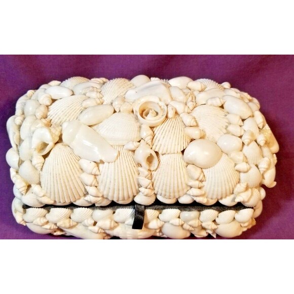 2 Vintage Seashell Encrusted Jewelry Trinket Treasure Box Handmade Coastal Beach - Picture 4 of 12
